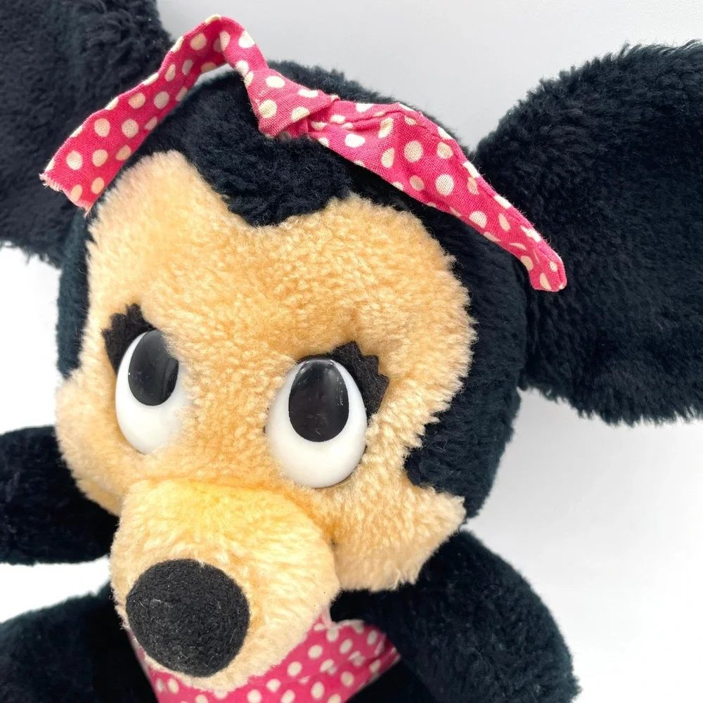 Disney Minnie Mouse Plush Kids Small Black Good Vintage Polka Dot Googly Eyes